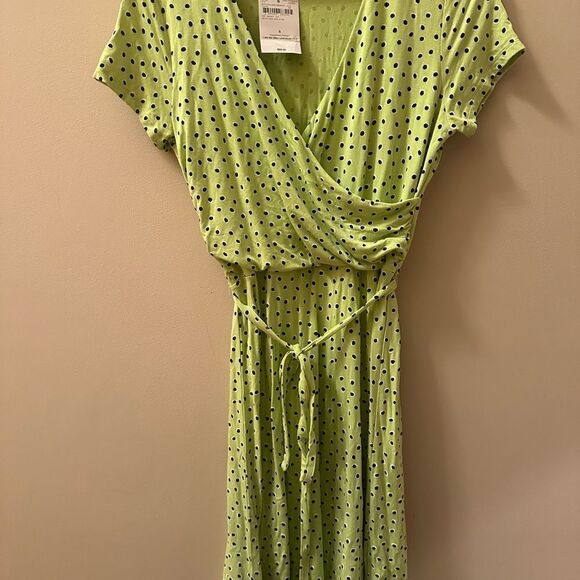 Lands End Dress Womens Polka Dots Stretch Wrap Tie Knee Length NWT - Picture 1 of 5